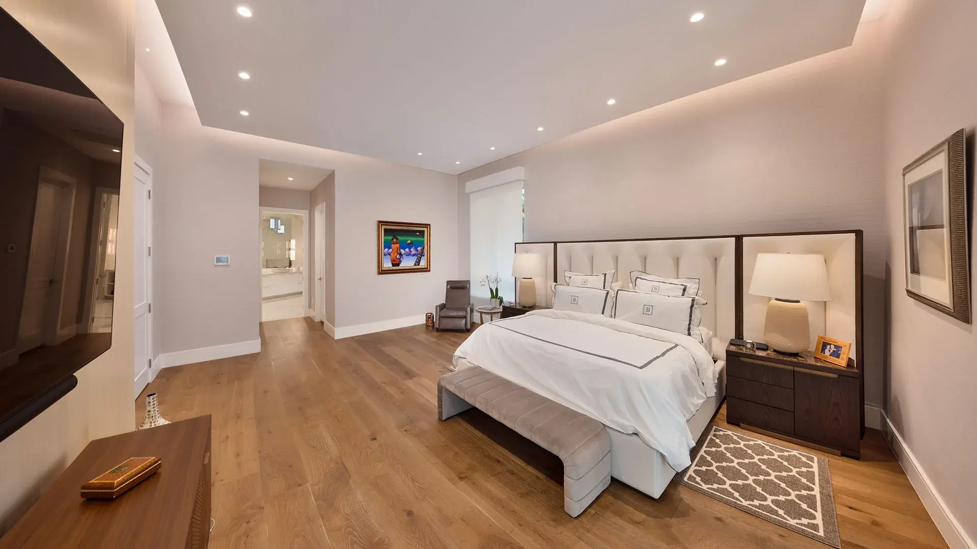 1238 Malaga — kitchen with marble island and white cabinets