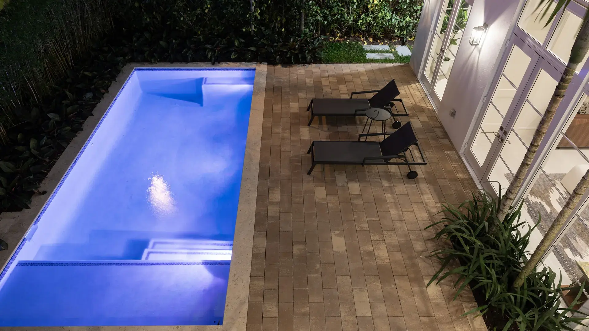 505 Zamora — aerial view of pool at night
