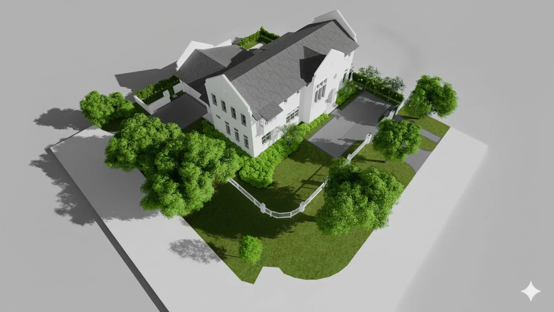 747 Palermo — side elevation with fence and landscaping, day